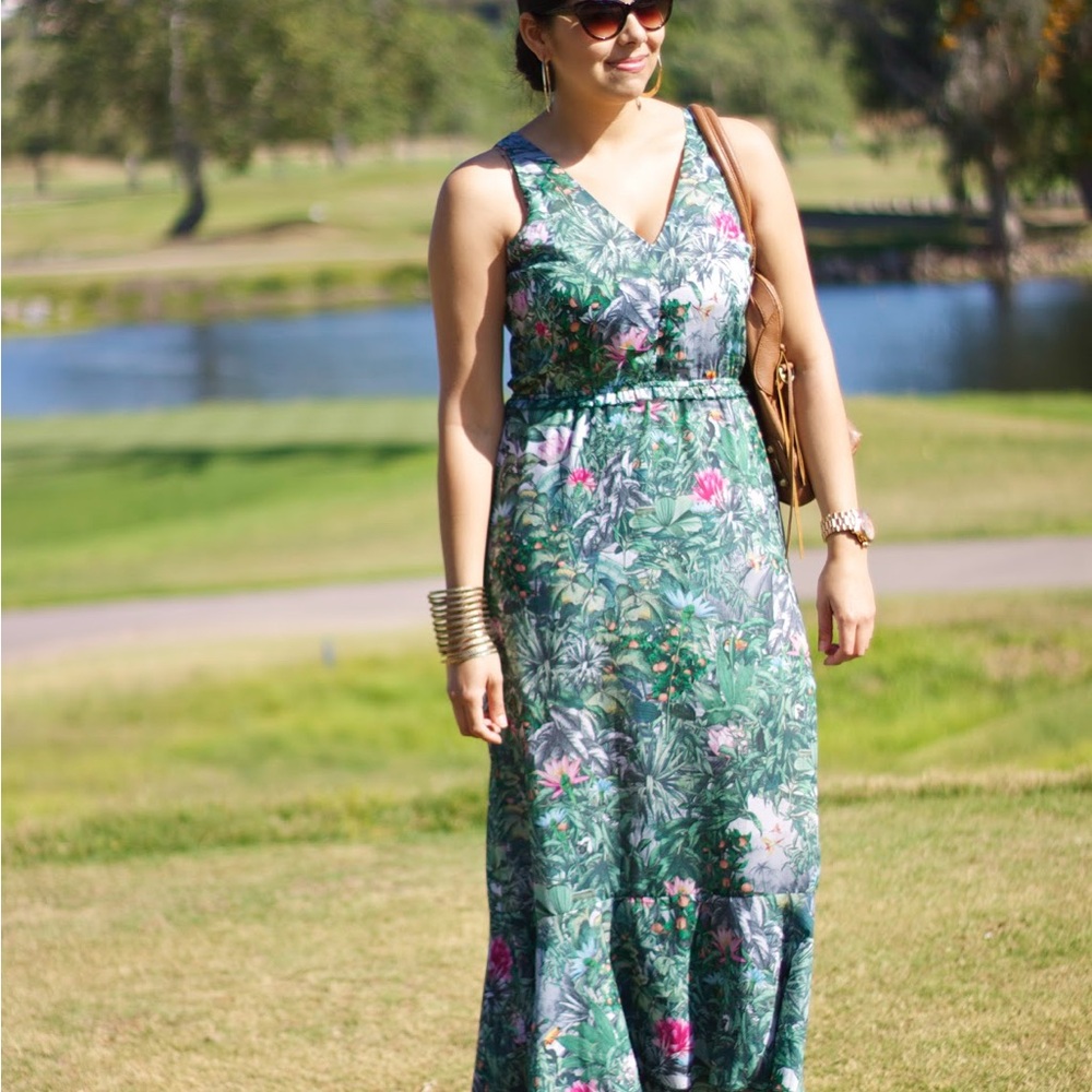 Floral Green Tropical Maxi Dress